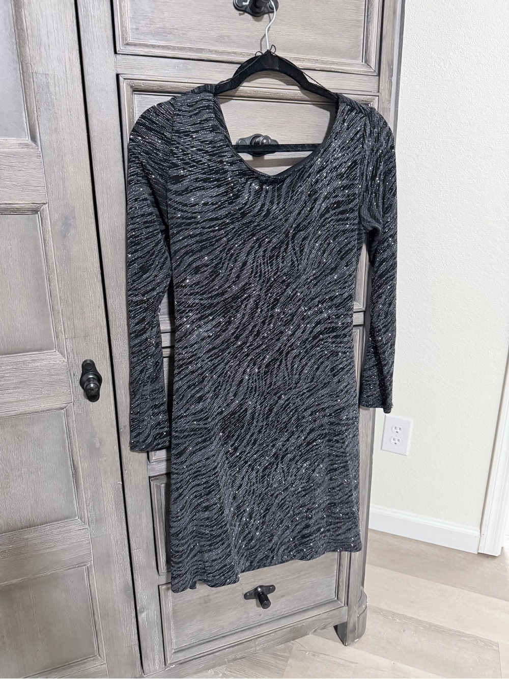 Jump Black Long-Sleeve Glitter Wave Knit Dress